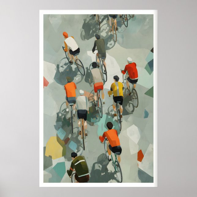 Graphic Cycling Poster - Overhead View with Speed (Front)