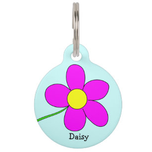 Graphic Daisy Flower on Blue Background Custom Pet Tag