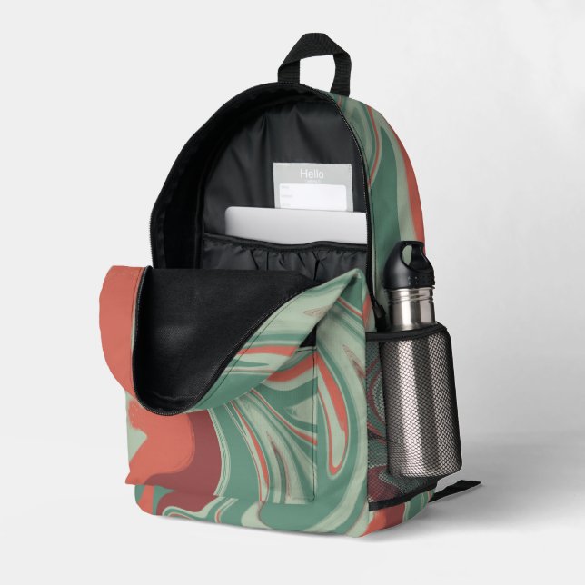Graphic design green orange printed backpack (Back Corner Right (Open))