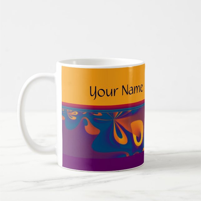 Graphic Design Pattern - violet orange + your text Coffee Mug (Left)
