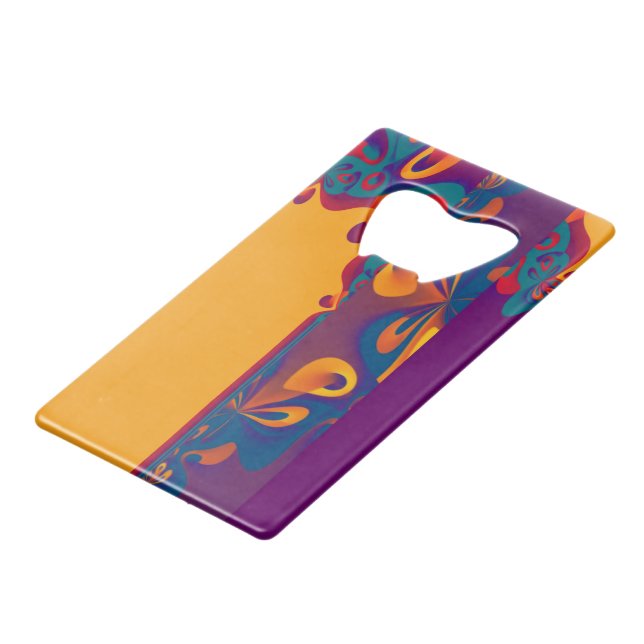 Graphic Design Pattern - violet orange + your text Credit Card Bottle Opener (Front Angled)