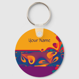Graphic Design Pattern - violet orange + your text Keychain