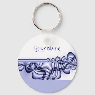 Graphic Design Pattern - white blue + your text Keychain