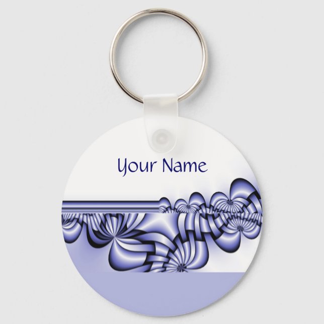 Graphic Design Pattern - white blue + your text Keychain (Front)