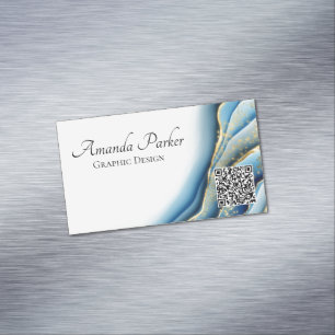 Graphic Design Teal Geode Ink QR Code Magnetic Business Card