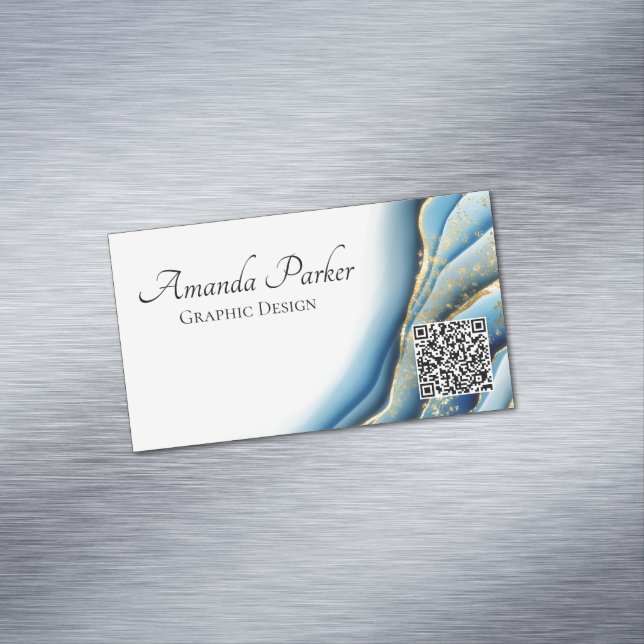 Graphic Design Teal Geode Ink QR Code Magnetic Business Card (In Situ)
