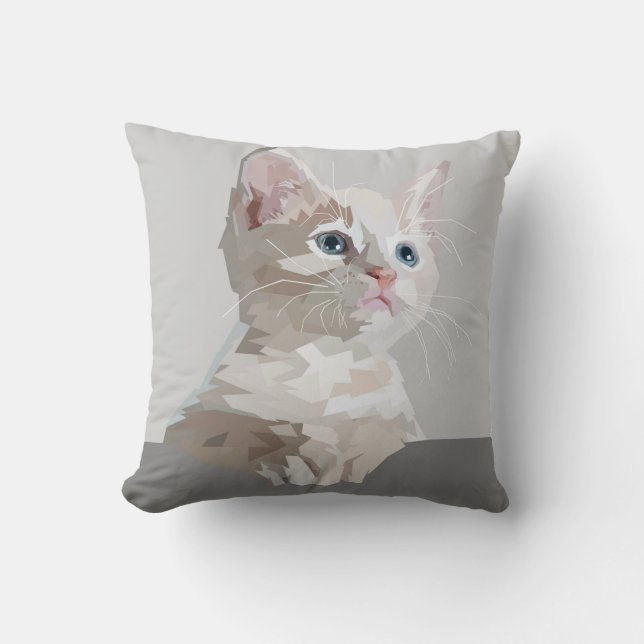 Graphic Design White Kitten  Throw Pillow (Front)
