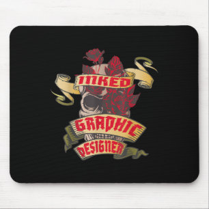 Graphic Designer Inked Skull & Red Roses Tatto Mouse Pad