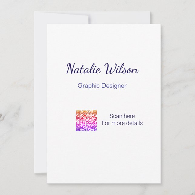 Graphic designer name scan QR code details profess Invitation (Front)