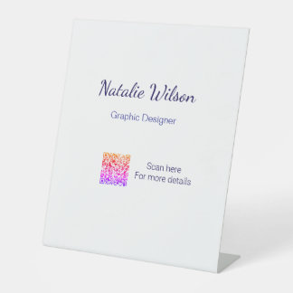 Graphic designer name scan QR code details profess Pedestal Sign