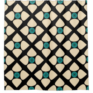 Graphic Diamond Flower Pattern Cream Black Teal