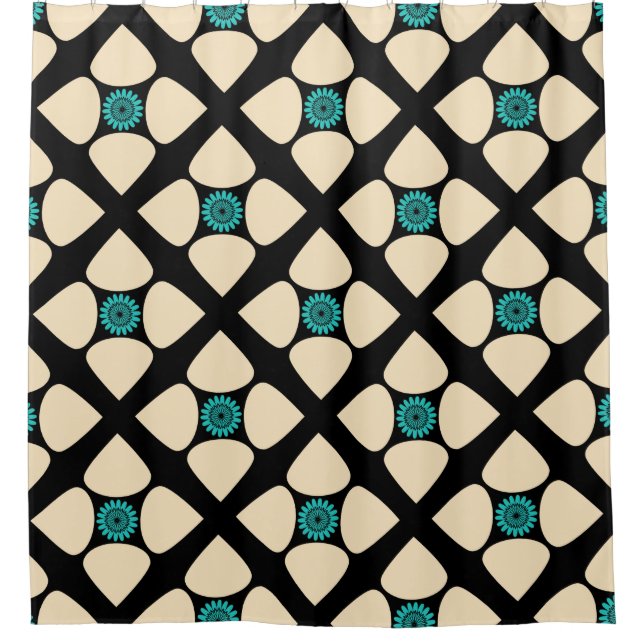 Graphic Diamond Flower Pattern Cream Black Teal (Front)