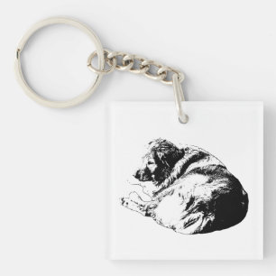 Graphic Dog Curl Keeps Winter Calm Close Keychain