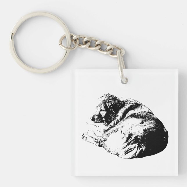 Graphic Dog Curl Keeps Winter Calm Close Keychain (Front)
