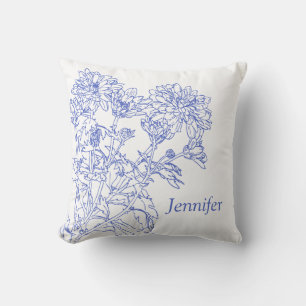 graphic drawing blue Chrysanthemums custom pillow