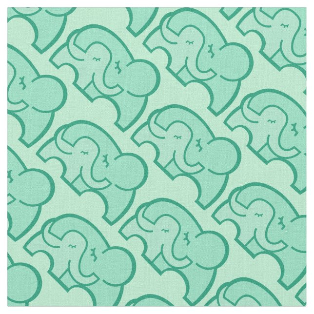 Graphic elephant hug green pattern fabric (Close Up)