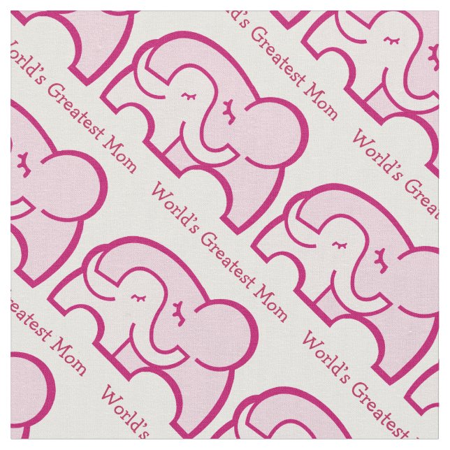 Graphic elephant hug mom pink pattern fabric (Close Up)