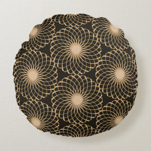 graphic floral tracery grid seamless pattern in iv round pillow