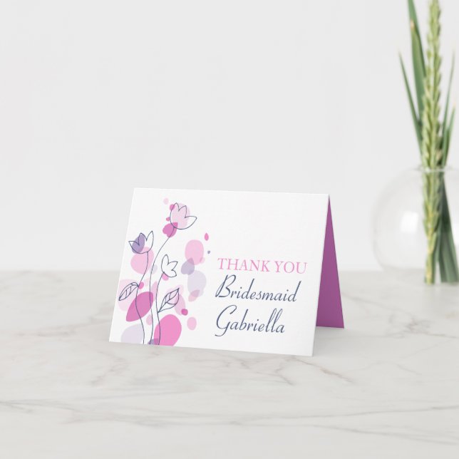 Graphic floral wedding bridesmaid thank you card (Front)