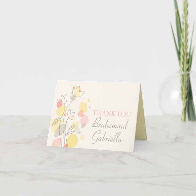 Graphic floral wedding bridesmaid thank you card (Front)