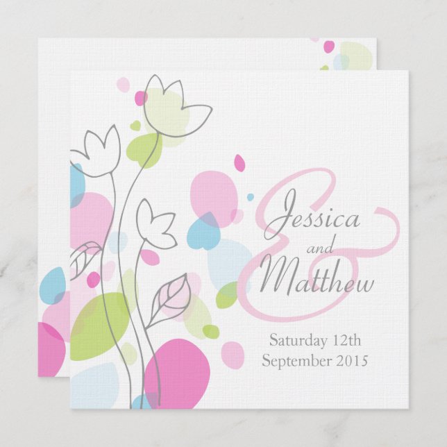 Graphic flower petals square wedding invitations (Front/Back)