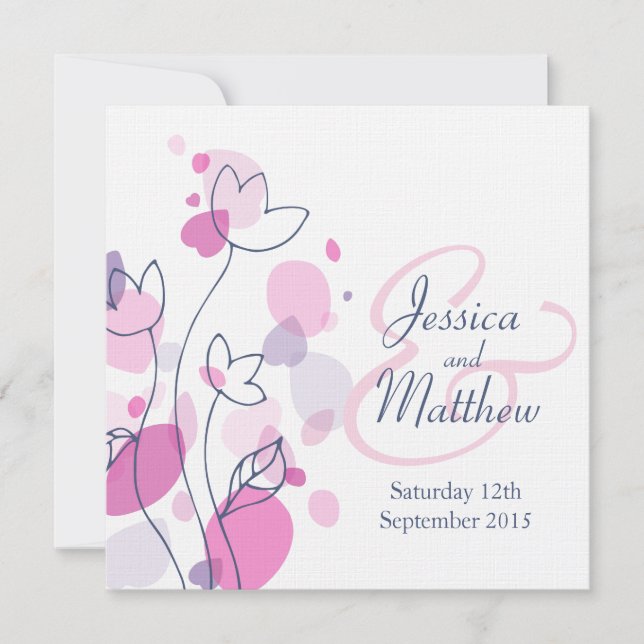 Graphic flower petals square wedding invites (Front)