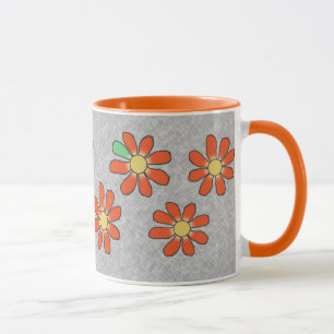 Graphic Flowers Orange Grey Mug