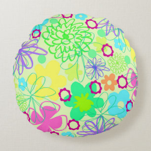 Graphic Flowers Round Pillow