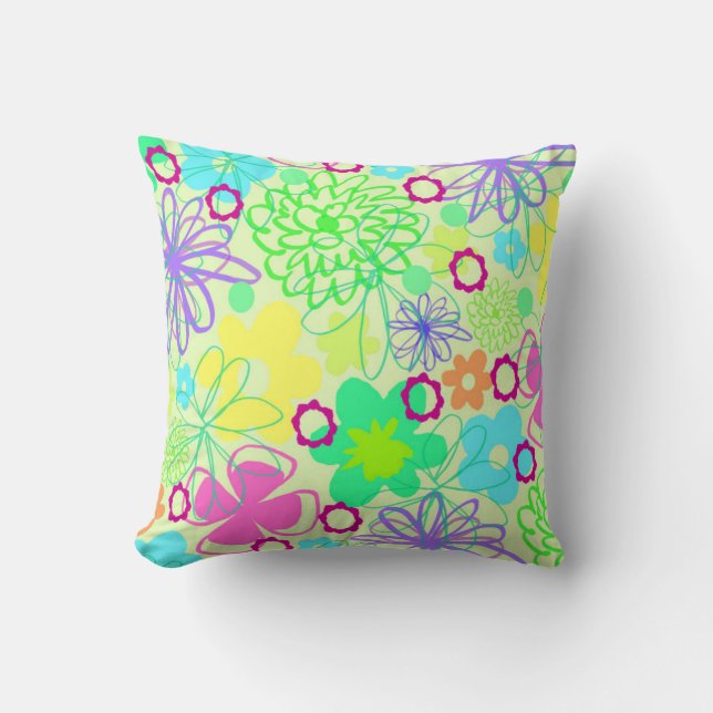 Graphic Flowers Throw Pillow (Front)