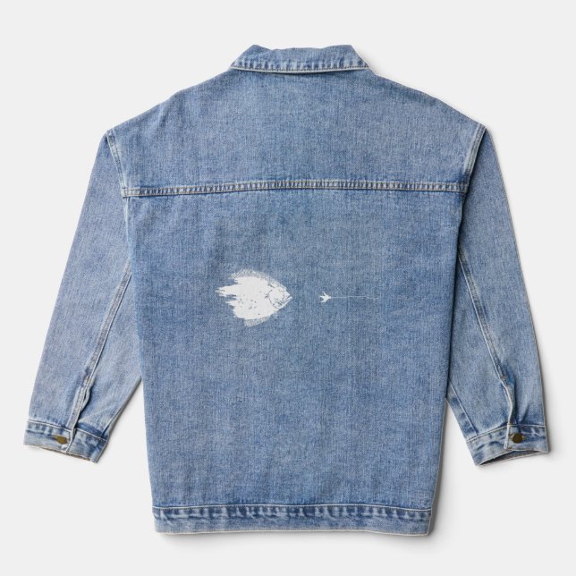 Graphic Fly Fishing Hook Line  Fish Fluke  Denim Jacket (Back)