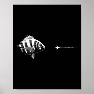 Graphic Fly Fishing Hook Line - Fish Sheepshead  Poster