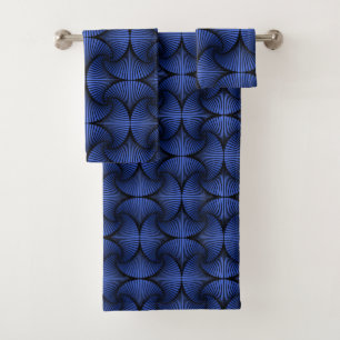 Graphic Geometric 3D Scallop Fan Blue Bath Towel Set
