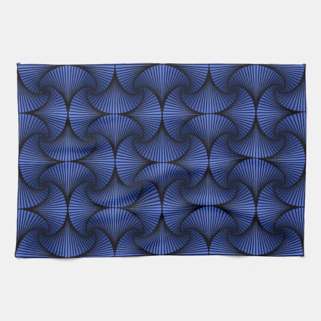 Graphic Geometric 3D Scallop Fan Blue Kitchen Towel (Horizontal)