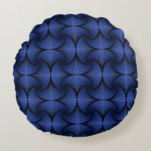 Graphic Geometric 3D Scallop Fan Blue Round Pillow