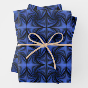 Graphic Geometric 3D Scallop Fan Blue Wrapping Paper Sheet