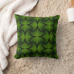 Graphic Geometric 3D Scallop Fan Green Throw Pillow