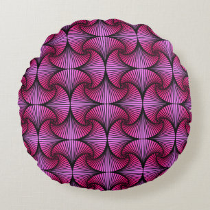 Graphic Geometric 3D Scallop Fan Pink Round Pillow
