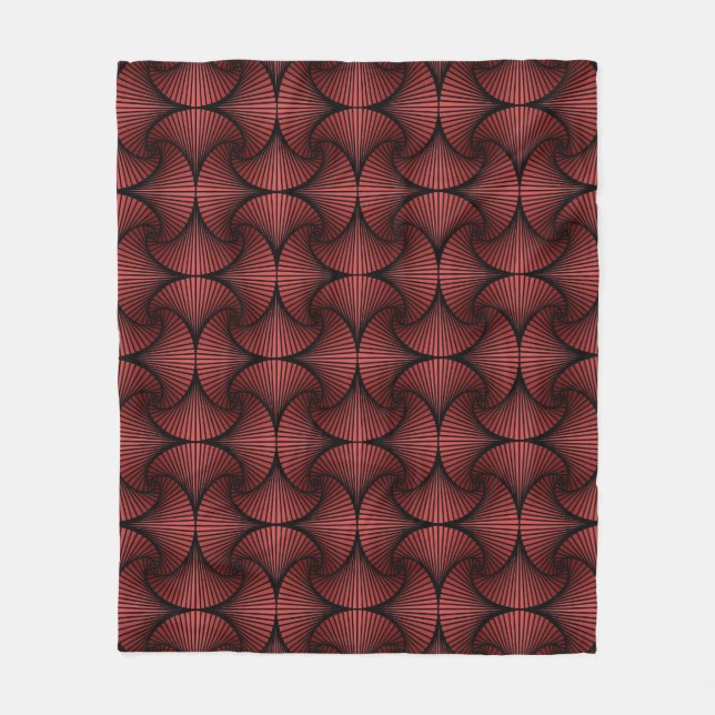 Graphic Geometric 3D Scallop Fan Red Fleece Blanket (Front)