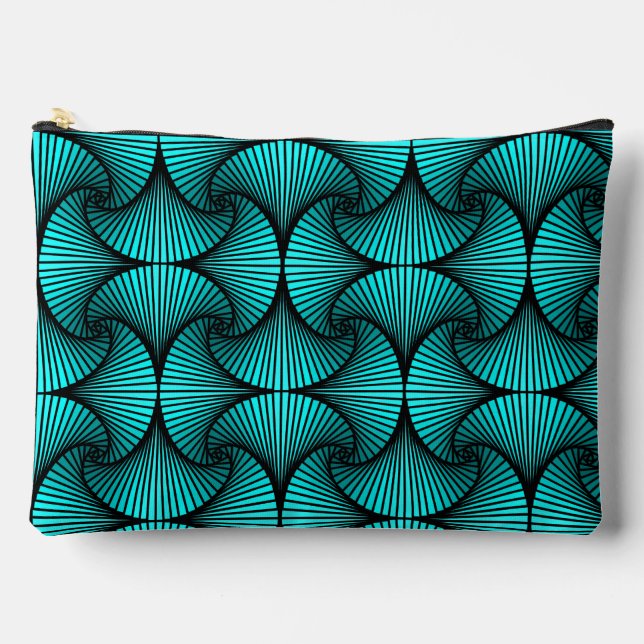 Graphic Geometric 3D Scallop Fan Turquoise Accessory Pouch (Front)
