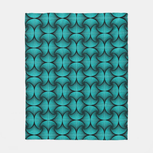 Graphic Geometric 3D Scallop Fan Turquoise Fleece Blanket (Front)