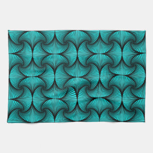 Graphic Geometric 3D Scallop Fan Turquoise Kitchen Towel