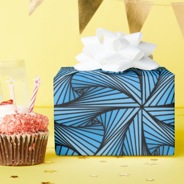 Graphic Geometric 3D Spiral Twist Blue Wrapping Paper (Birthday Party)