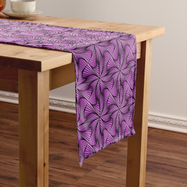 Graphic Geometric 3D Spiral Twist Pink Short Table Runner (In Situ)