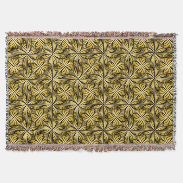 Graphic Geometric 3D Spiral Twist Yellow Throw Blanket (Front)