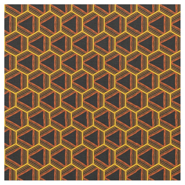 Graphic Geometric Pattern Abstract Black Yellow Fabric (Close Up)