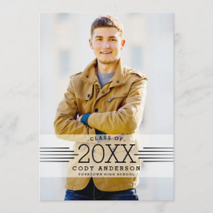 Graphic Grad   Black Text Photo Graduation Party Invitation