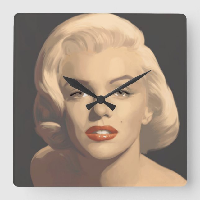 Graphic Grey Marilyn Square Wall Clock (Front)