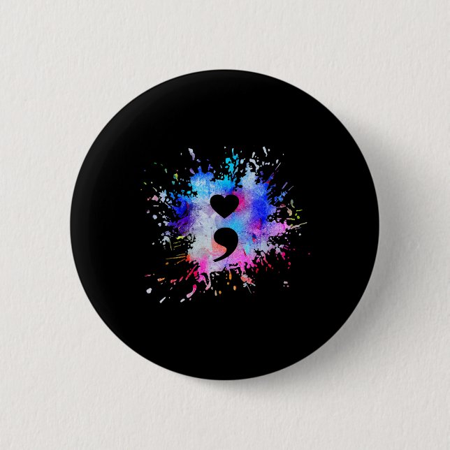Graphic Heart Semicolon Symbol  2 Inch Round Button (Front)