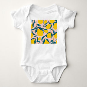 Graphic illustrated lemons: pink seamless pattern baby bodysuit