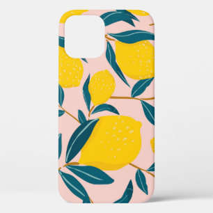 Graphic illustrated lemons: pink seamless pattern iPhone 12 case